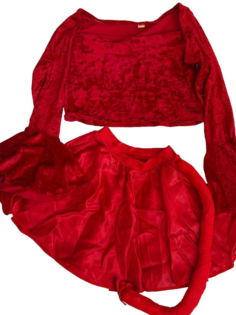 VINTAGE WOMENS S RED DEVIL COSTUME VELOUR TUBE TOP SHRUG SKIRT COSPLAY HALLOWEEN